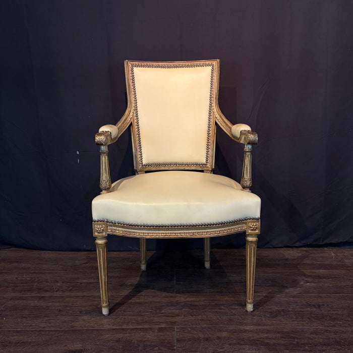 Pair Antique French Louis XVI Carved Giltwood Fauteuil Armchairs