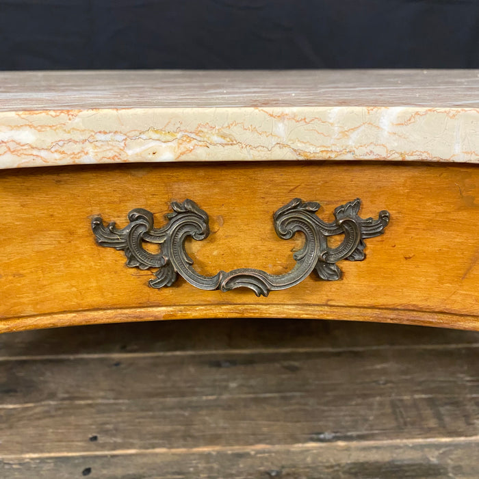 French Louis XV Style Walnut and Marble Top Coffee Table