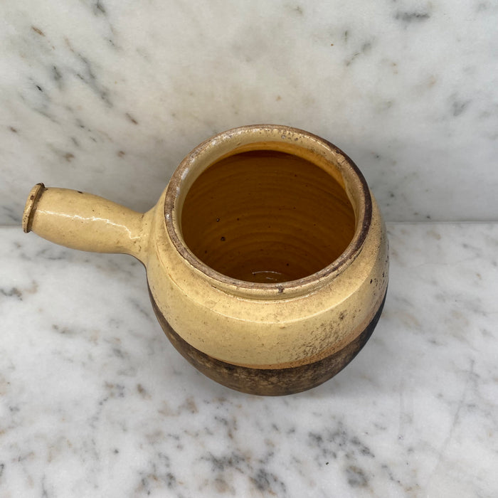 French Yellow Confit Pot or Toupin Pot with Handle