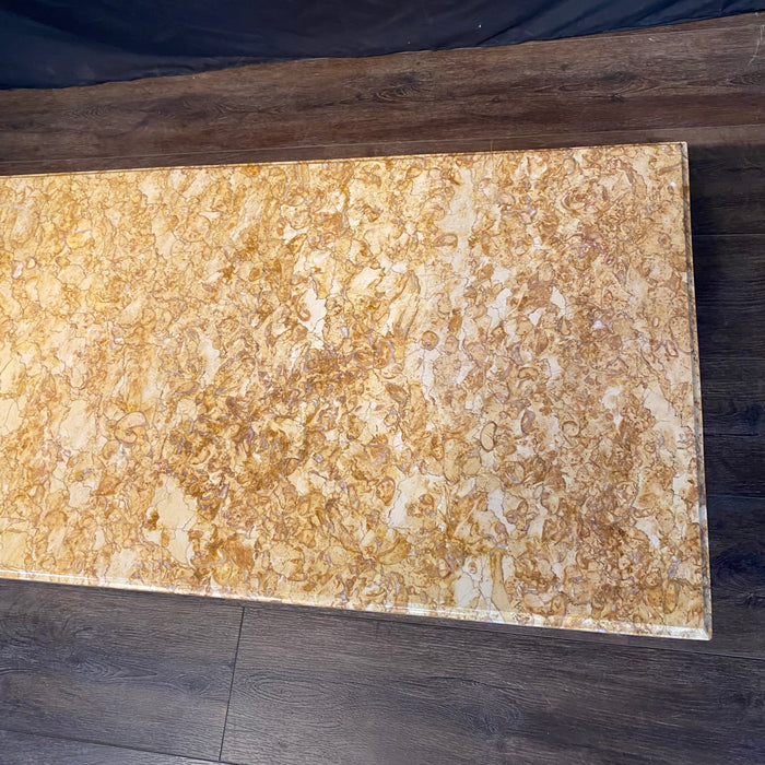 French Louis XVI Style Coffee Table with Marble Top and Geometric Lattice Motif Carving