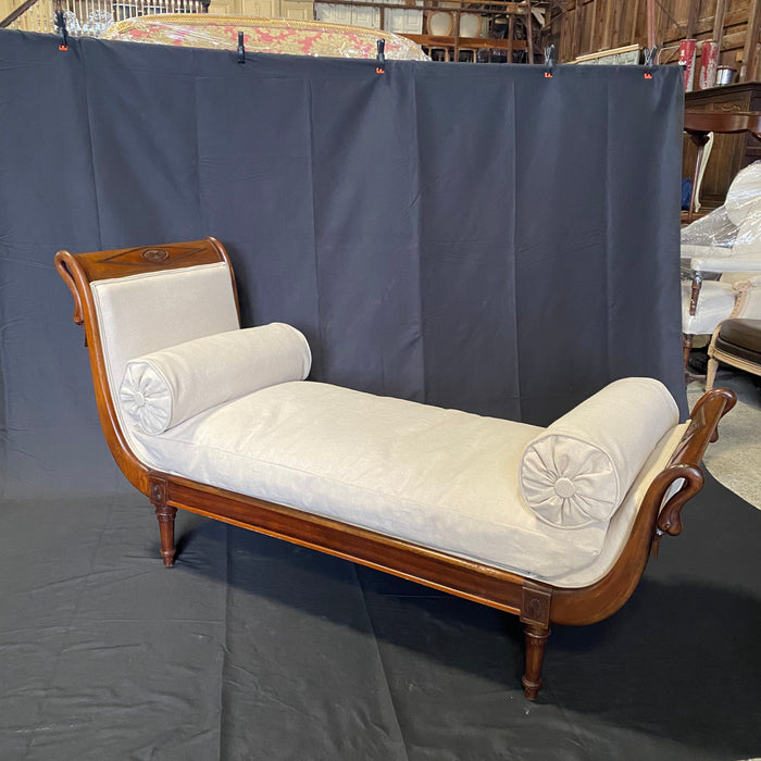 French Antique Louis XVI Swan Neck Daybed or Chaise Lounge with New Upholstery