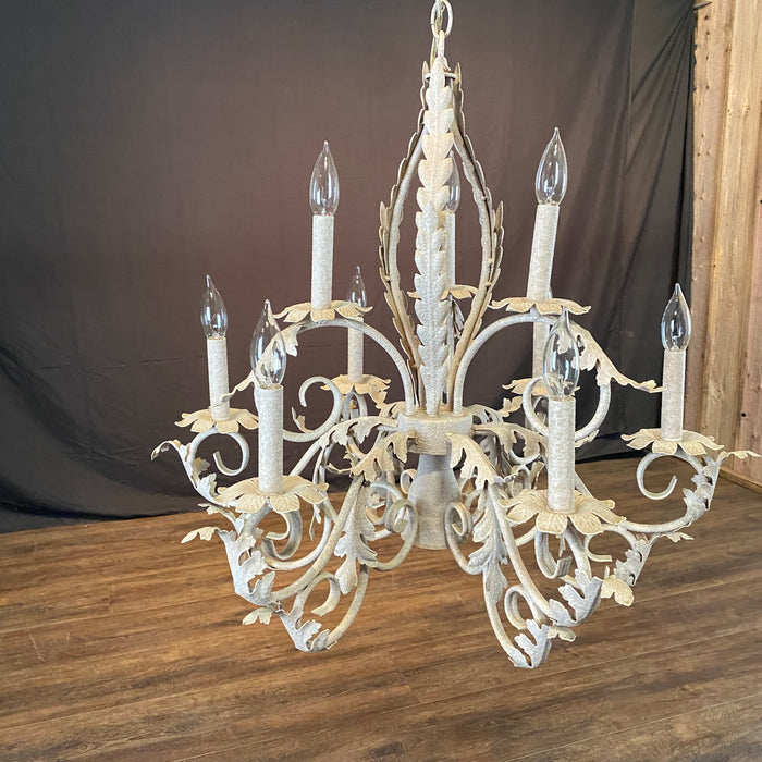 Vintage Country French Style Eight-Armed Chandelier with Acanthus Leaf Decor