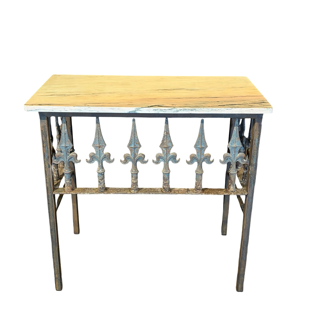 Antique French Wrought Iron Console Table with Marble Top | Balcony Railing Console