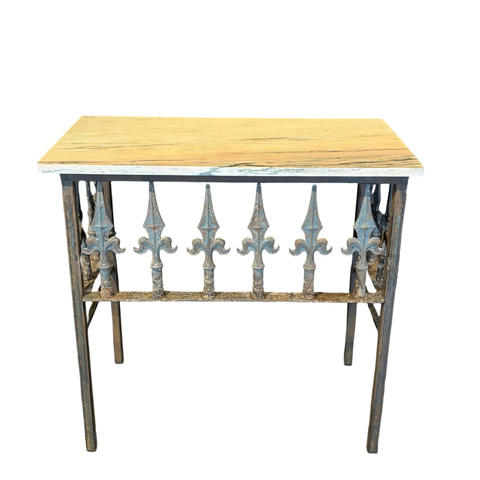 Antique French Wrought Iron Console Table with Marble Top | Balcony Railing Console