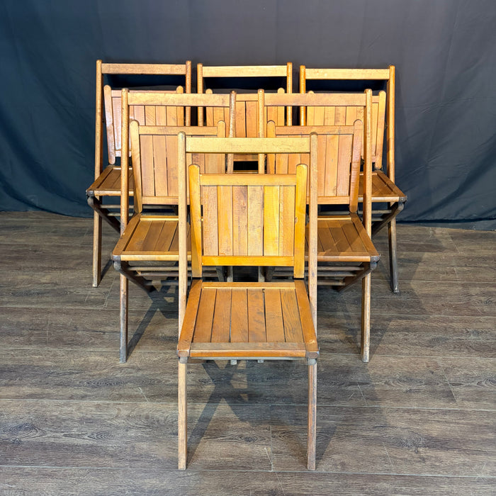 Set of Mid-century vintage wooden stackable folding chairs from Maine from the 1940s