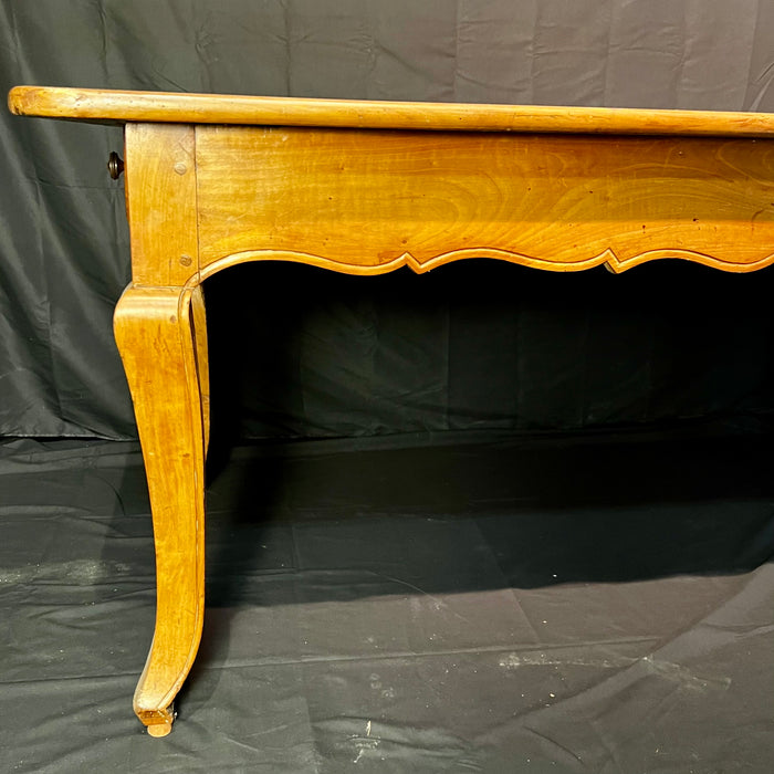 Antique French Farmhouse Dining Table with Scalloped Apron and Two Drawers