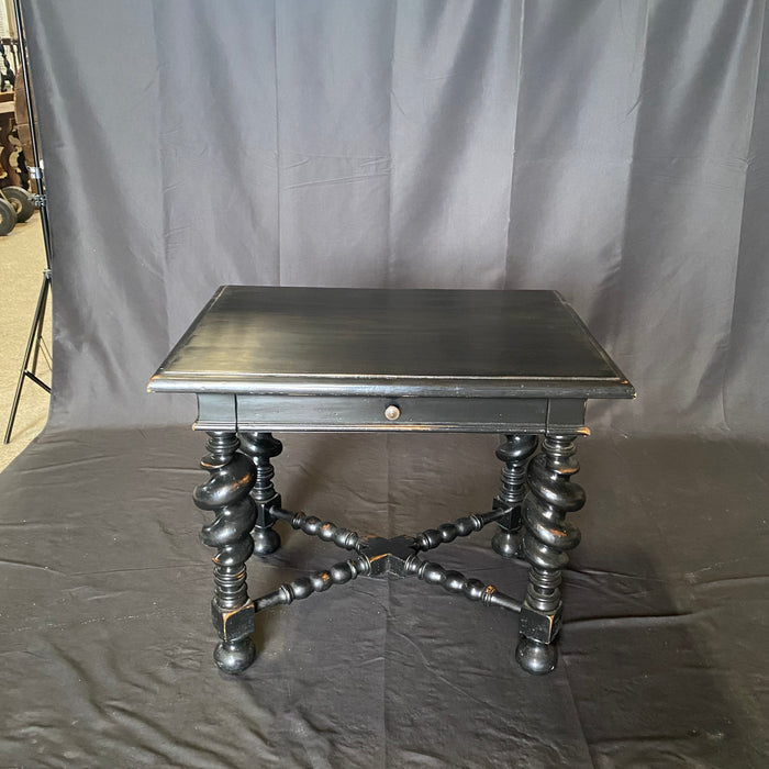 Phillip II Baroque Style Ebony Accent Table or Side Table with Barley Twist Legs