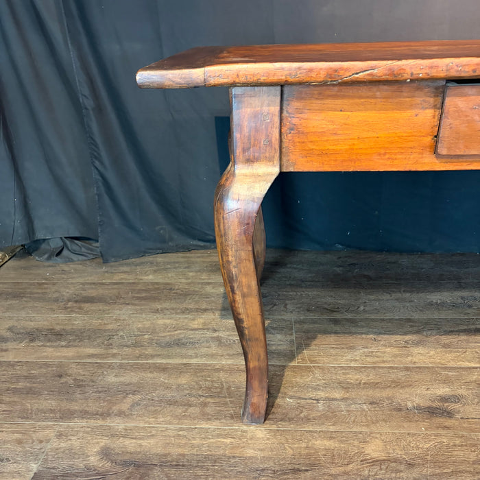 Early 19th Century French Provincial Dining Table with Two Drawers and Cabriole Legs