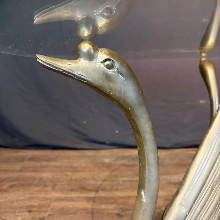 Hollywood Regency Coffee Table or Cocktail Table with Swan Base and Glass Top