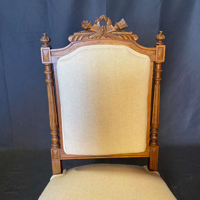 French Louis XVI 19th Century Walnut Pair of Carved Side Chairs