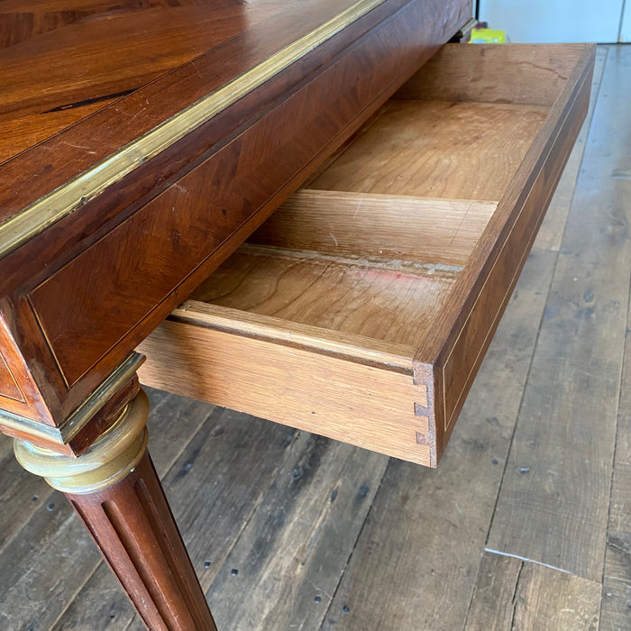 French Inlaid Game Table with Reversible Felt Top and Original Backgammon and Other Game Pieces