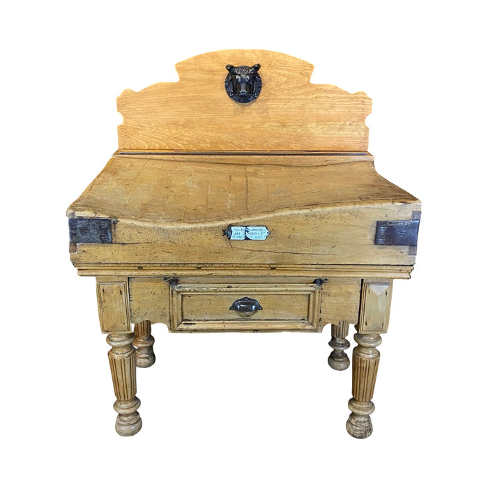 Antique country French Boucherie Billot de Boucher - Butcher's Shop Butcher Block Table with Original Maker's Label