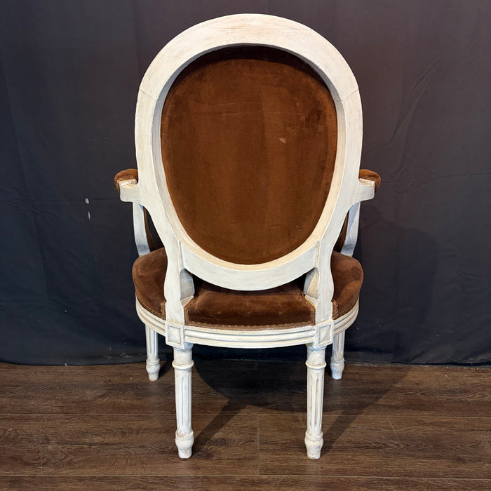 Pair of 19th Century French Louis XVI Carved and Painted Fauteuil Armchairs with Exceptional Carving
