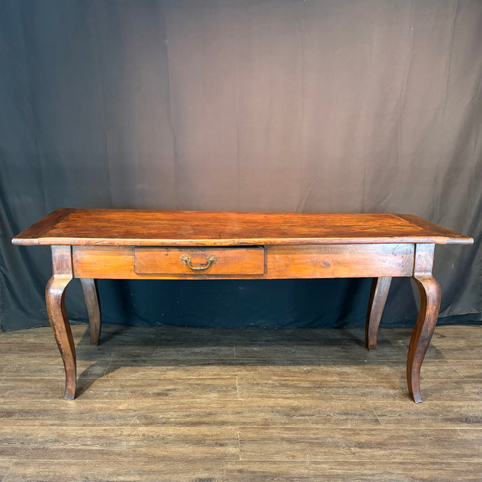 Early 19th Century French Provincial Dining Table with Two Drawers and Cabriole Legs