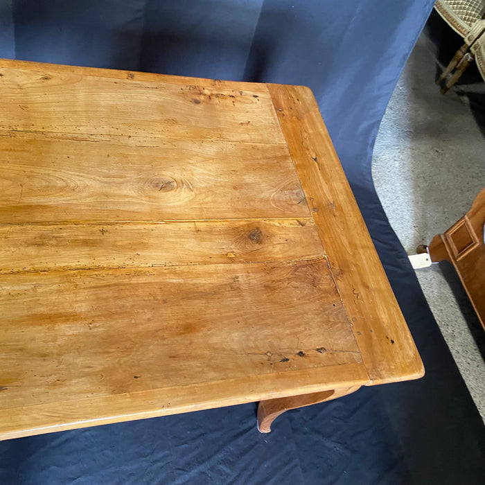 Antique French Provincial Cherry Farmhouse Harvest Dining Table with Bread Board and Drawer