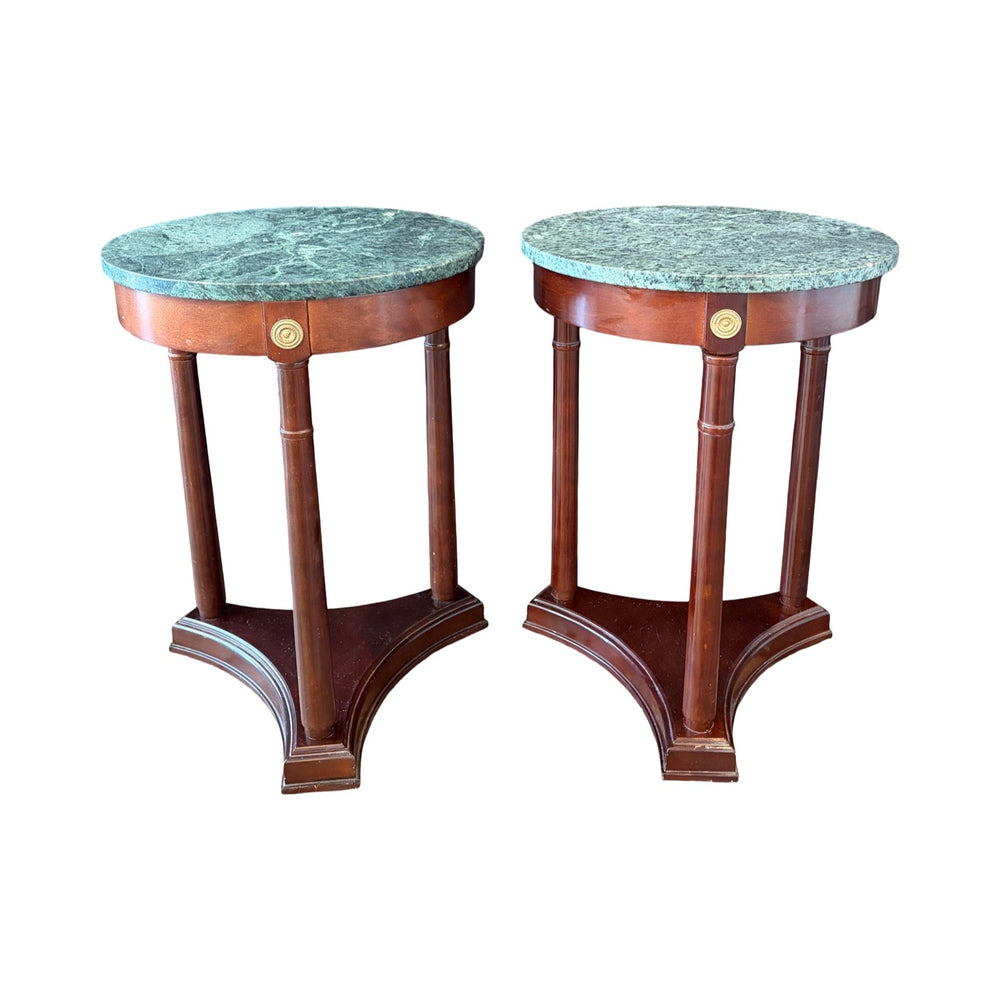 French Style Pair of Neoclassical Marble Top Round Side Tables