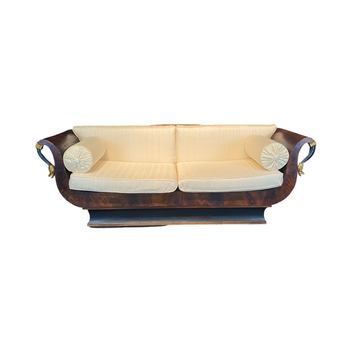 Period French Empire Mahogany and Ebony Gilded Neoclassical Sofa with Carved Gold Swan Figurines
