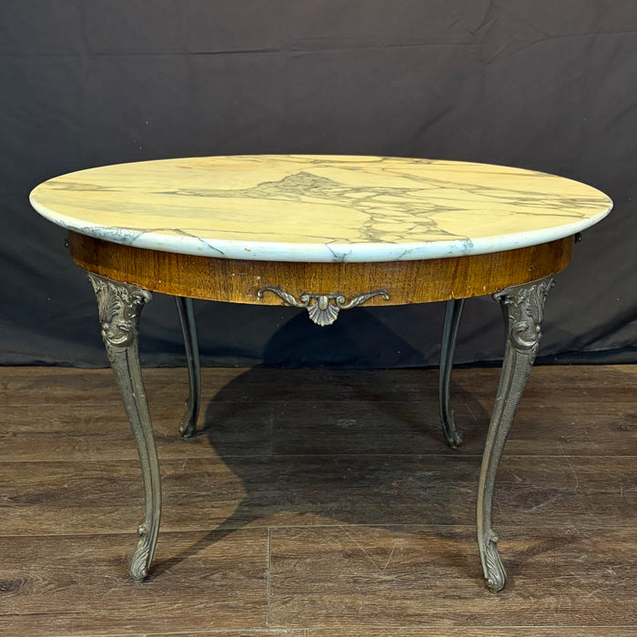 French Marble Top Coffee Table with Ormolu Mounted Apron and Cabriole Legs