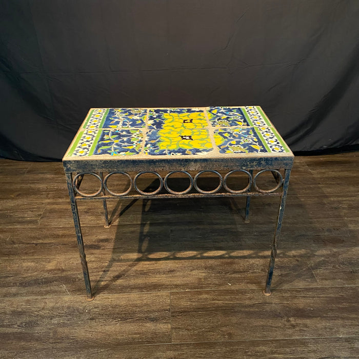 18th Century Tile Top Side, Accent or Coffee Table with Later Iron Base