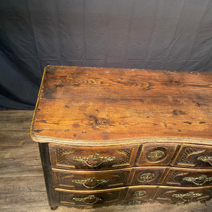 Early 19th Century French Louis XV Commode, Dresser or Chest of Drawers with Ebony Accents and Carved Drawer Front French Carved Louis XV Chest of Drawers