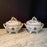 Pair French Hand Painted Faience Porcelain Soup Tureens with Coats of Arms or Shield and RD 1756