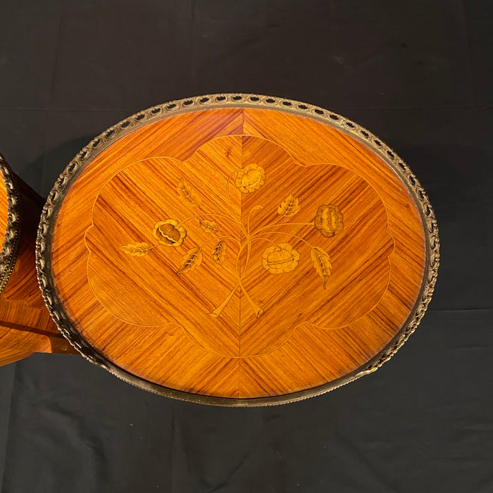 French Louis XV bedside tables, nightstands or side tables with marquetry