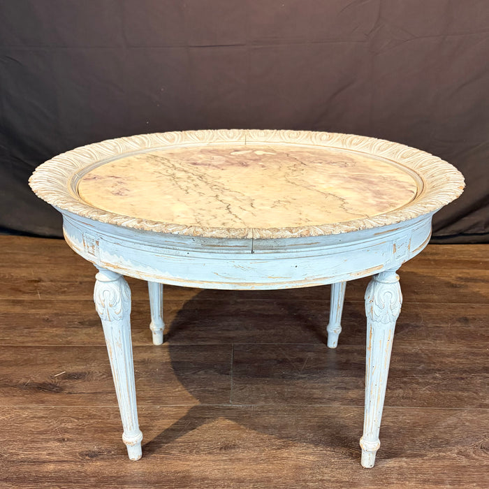 French Louis XVI Antique Painted Marble Top Coffee Table or Accent Table