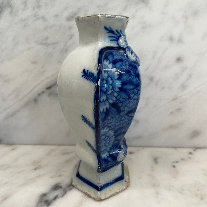 Early Antique Dutch Delft Blue and White Floral Vase, Netherlands