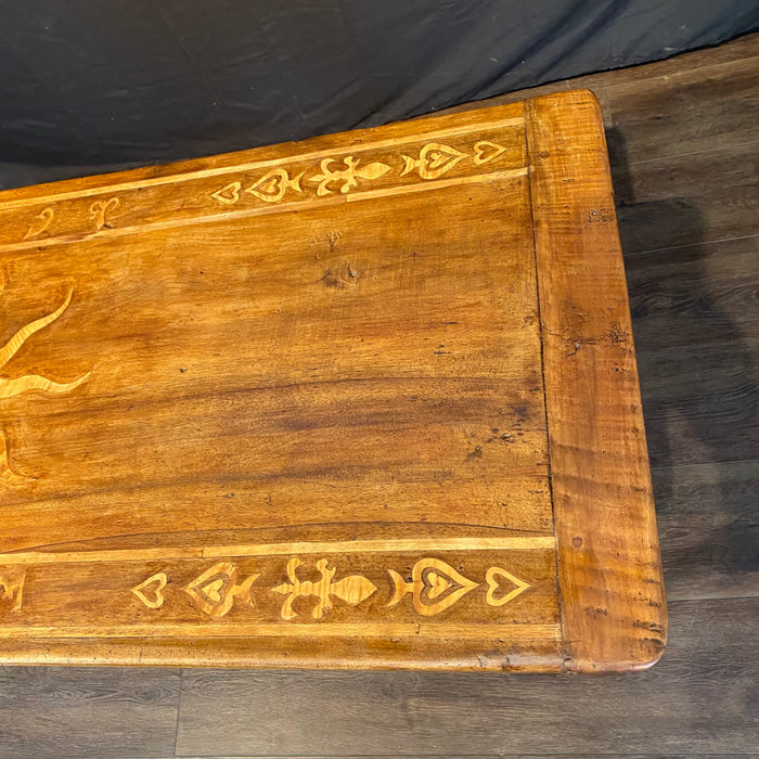 Antique French Provincial Side Table, Console or Sofa Table with Inlaid Sunburst