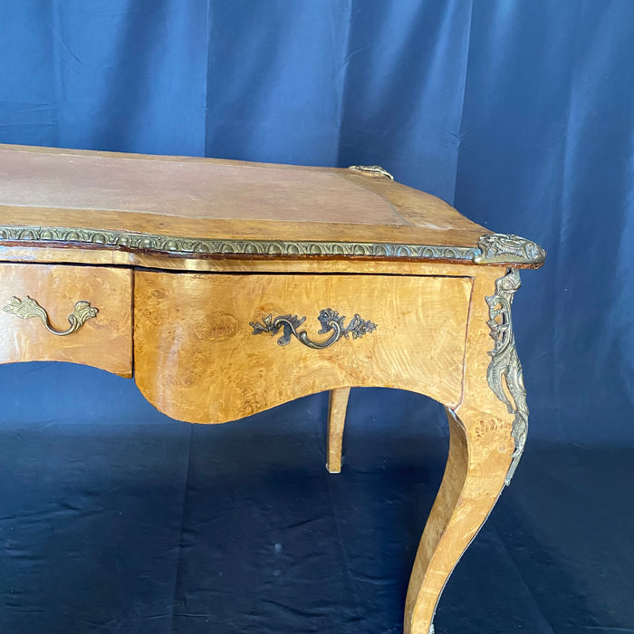 Elegant French Louis XV Style Burled Walnut Writing Desk or Bureau Plat