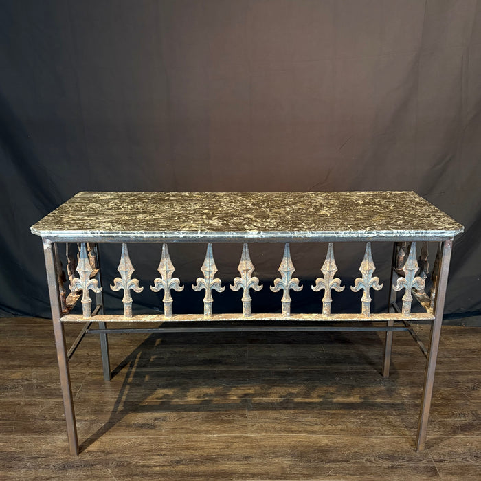 Antique French Wrought Iron Console Table with Marble Top | Balcony Railing Console Large