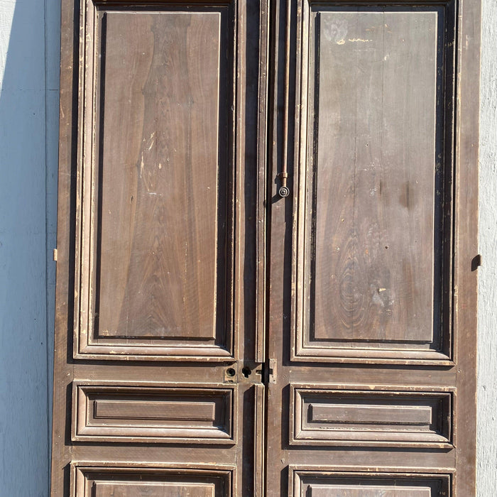 Magnificent Tall 9.5 Feet High French Faux Painted Carved Paneled Double Doors with Original Hardware