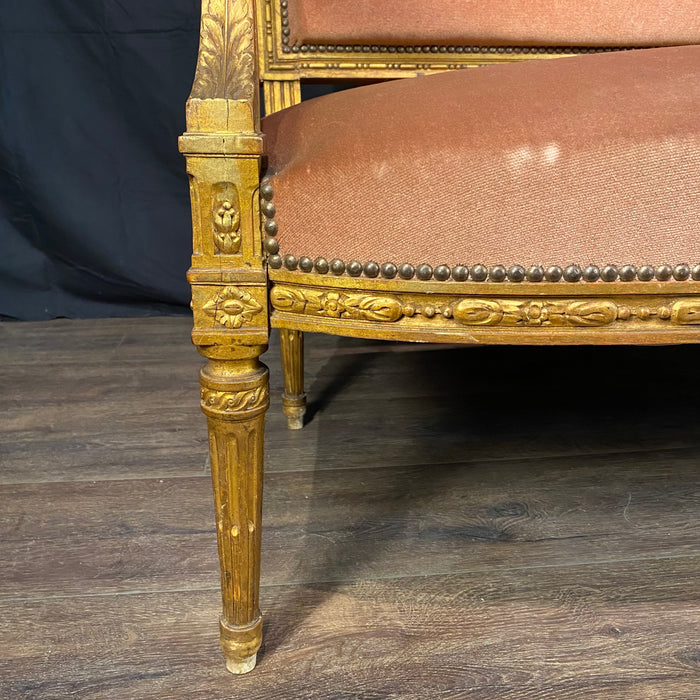 Antique French Louis XVI Sofa | Painted & Gilt Carved Canapé