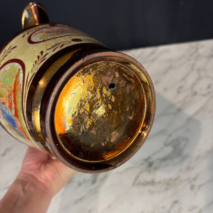 19th Century English Copper Lustreware Pottery Pitcher Jug with Classical Handpainted Figural Decoration