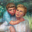 Impressionist Oil Painting: Listed Maine Artist Emily Muir (1904–2003) Large Figural Garden Scene with Mother and Children, Oil on Canvas
