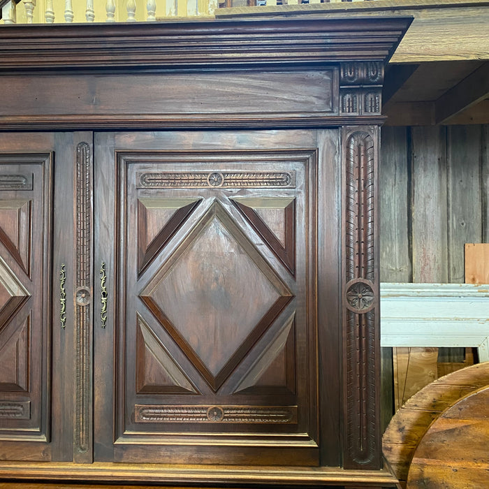 French Early 19th Century Solid Walnut Buffet a' Deux Corps Sideboard