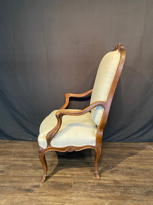 Antique French Pair Louis XV Armchairs or Fauteuils with Fine Carving and New Upholstery