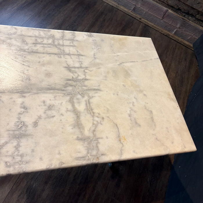 Antique French Carrera Marble Top Cafe or Bistro Table with Cast Iron Base
