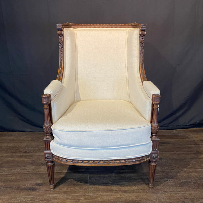 French Louis XVI Armchair or Bergère à la Reine Chair 19th Century Exceptional Carving