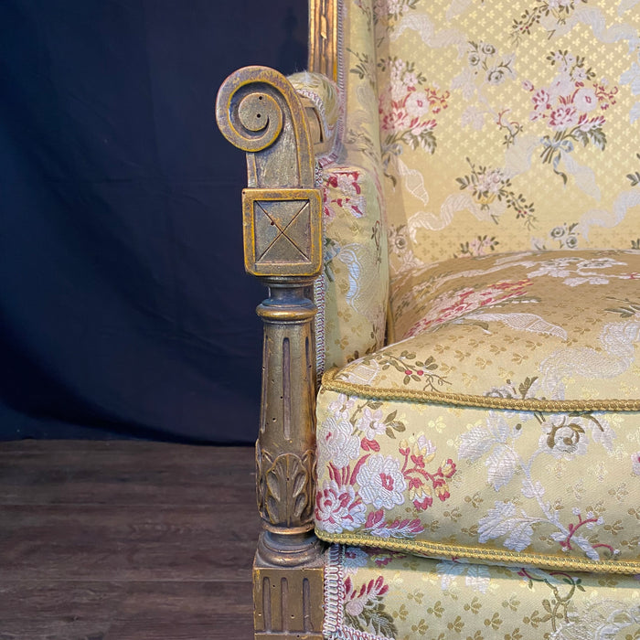 French Louis XVI Early 20th Century Giltwood Wingback Bergere Carved Armchair