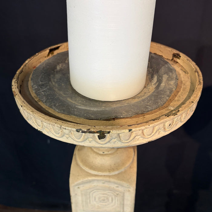 Pair of Monumental 19th Century French Carved Architectural Wood Church Altar Candlesticks with Barley Twist Columns, Almost 4 Feet Tall