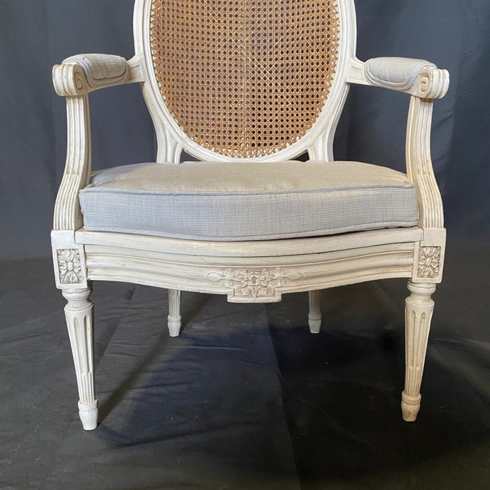 Pair of Super Early French 19th Century Louis XVI Armchairs or Bergere Chairs with New Neutral Upholstery