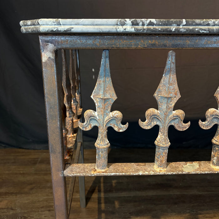 Antique French Wrought Iron Console Table with Marble Top | Balcony Railing Console Large