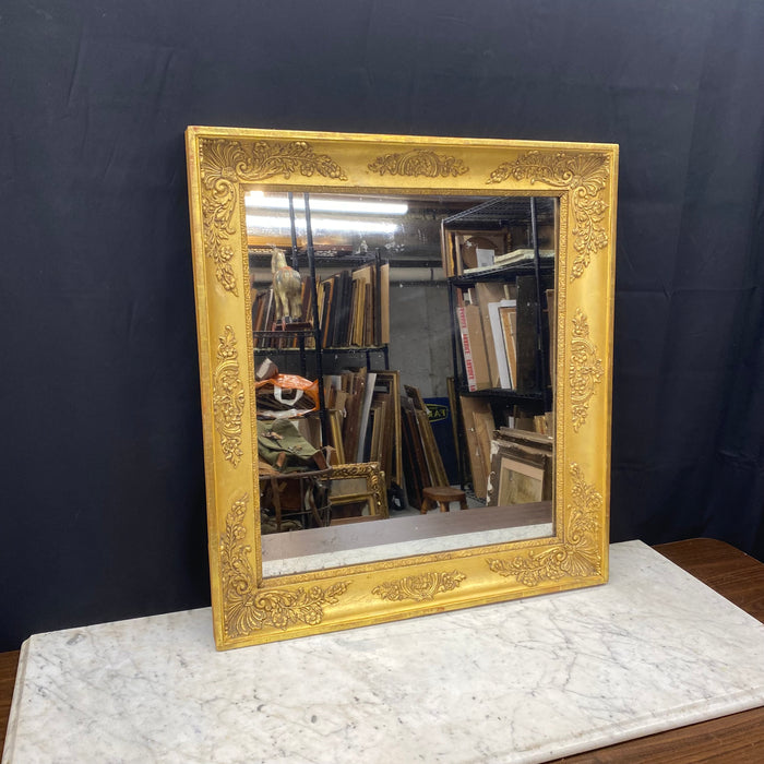 French 19th Century Empire Gold Gilt Wall Mirror with Original Mirror Glass