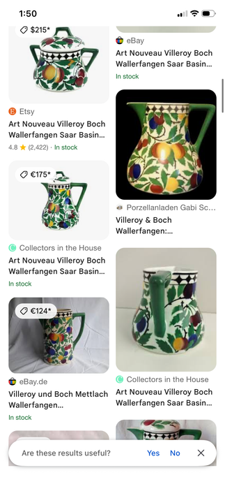 Antique Villeroy & Boch Wallerfangen Saar Basin Fruit Pitcher