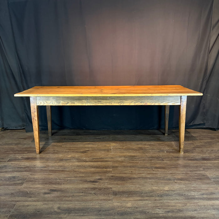French Provincial Farmhouse Dining Table with Plank Top and Tapered Legs