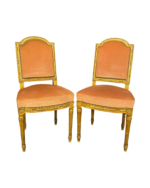 Pair of Antique French Louis XVI Side Chairs or Dining Chairs | Painted & Gilt Accent Chairs