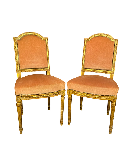 Pair of Antique French Louis XVI Side Chairs or Dining Chairs | Painted & Gilt Accent Chairs