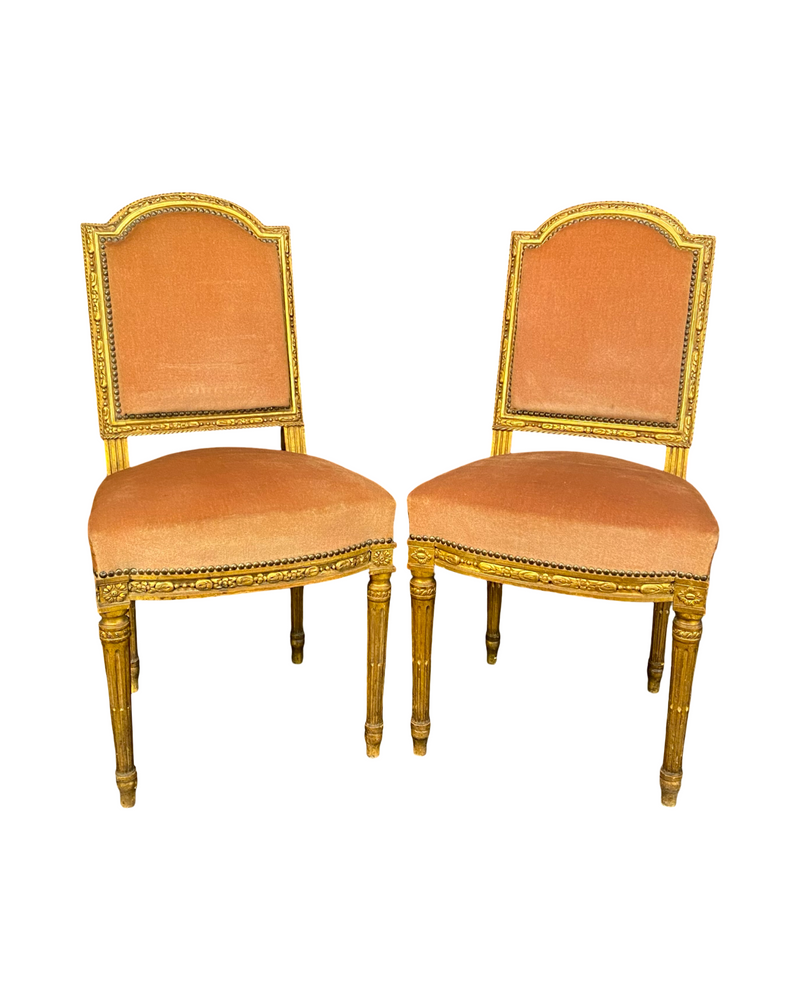 Pair of Antique French Louis XVI Side Chairs or Dining Chairs | Painted & Gilt Accent Chairs
