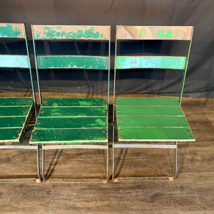 Antique French Folding Cafe' Bistro Chairs in Metal and Wood: Set of Four